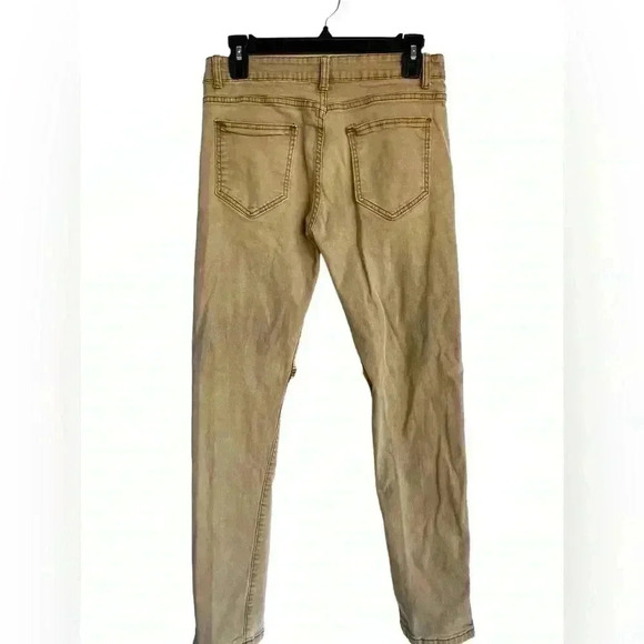 Men’s Tan Distressed Zippered Knees Skinny Slouch Qazel Verrnlon Jeans W32/38L - Picture 3 of 8